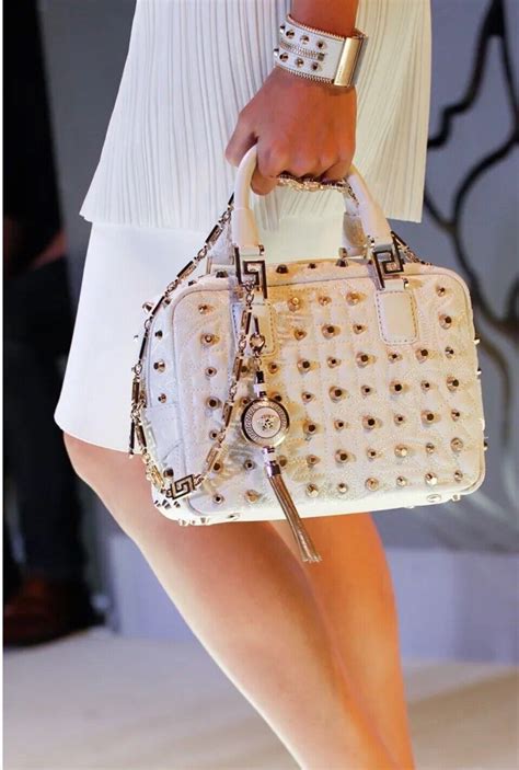 Versace Runway Studded Vanitas White Quilted Leather Medusa 